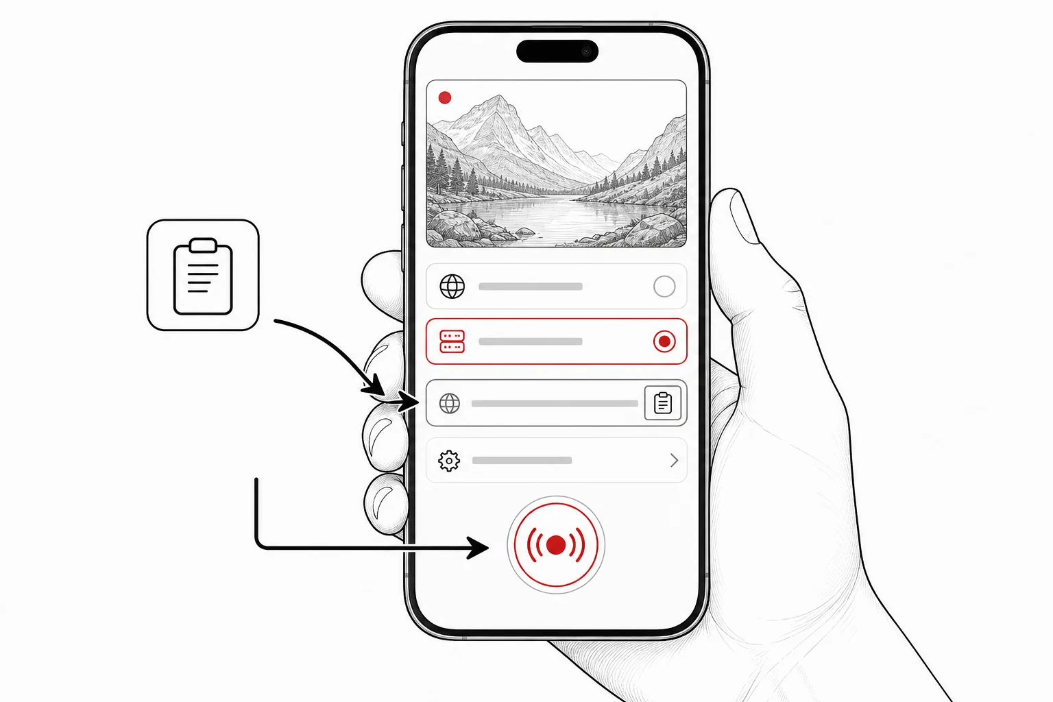 Móvil configurando un servidor de retransmisión personalizado y comenzando la emisión